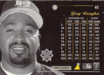 1996 Pinnacle Aficionado #62 Greg Vaughn Back