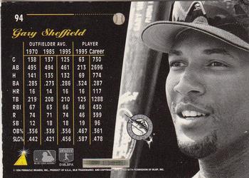 1996 Pinnacle Aficionado #94 Gary Sheffield Back