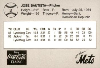 1987 Feder Jackson Mets #3 Jose Bautista Back