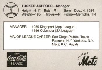 1987 Feder Jackson Mets #4 Tucker Ashford Back