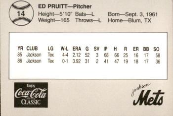 1987 Feder Jackson Mets #14 Ed Pruitt Back