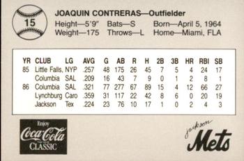 1987 Feder Jackson Mets #15 Joaquin Contreras Back