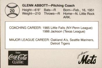1987 Feder Jackson Mets #20 Glenn Abbott Back