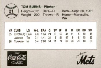 1987 Feder Jackson Mets #21 Tom Burns Back