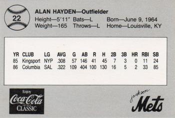 1987 Feder Jackson Mets #22 Alan Hayden Back