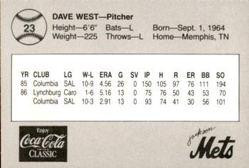 1987 Feder Jackson Mets #23 Dave West Back