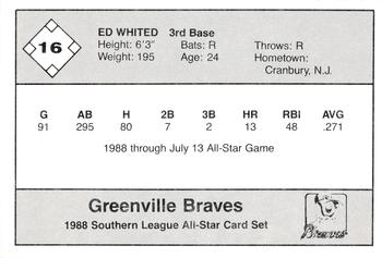 1988 Jennings Southern League All-Stars #16 Ed Whited Back