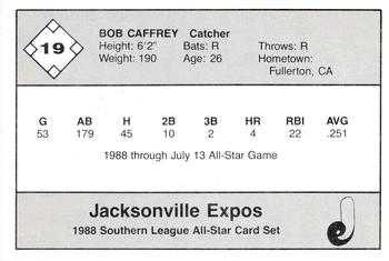 1988 Jennings Southern League All-Stars #19 Bob Caffrey Back