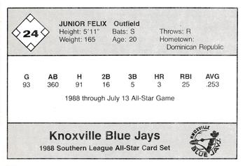 1988 Jennings Southern League All-Stars #24 Junior Felix Back