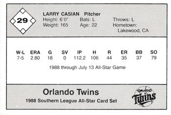 1988 Jennings Southern League All-Stars #29 Larry Casian Back