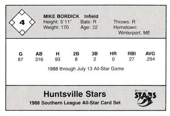 1988 Jennings Southern League All-Stars #4 Mike Bordick Back