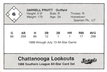 1988 Jennings Southern League All-Stars #6 Darrell Pruitt Back