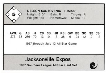 1987 Jennings Southern League All-Stars #5 Nelson Santovenia Back