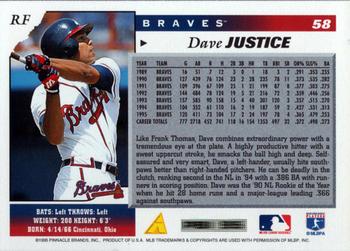 1996 Score #58 Dave Justice Back