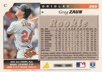 1996 Score #265 Gregg Zaun Back