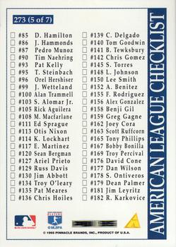 1996 Score #273 American League Checklist Back