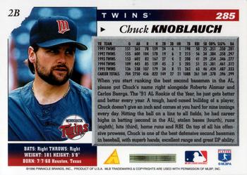 1996 Score #285 Chuck Knoblauch Back