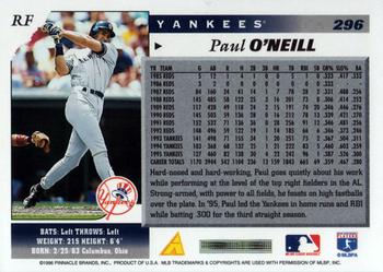 1996 Score #296 Paul O'Neill Back