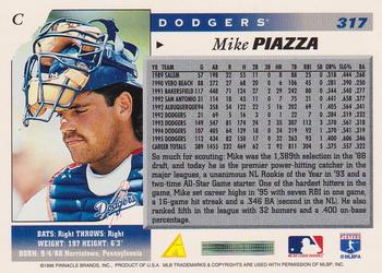 1996 Score #317 Mike Piazza Back