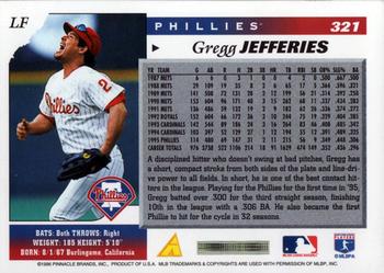 1996 Score #321 Gregg Jefferies Back