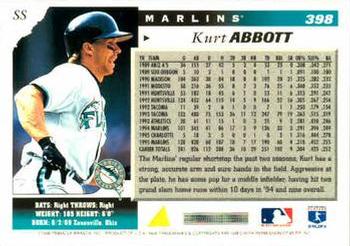 1996 Score #398 Kurt Abbott Back