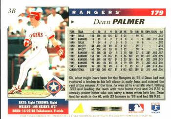 1996 Score #179 Dean Palmer Back