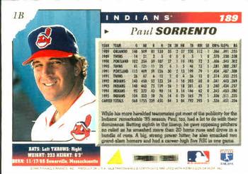 1996 Score #189 Paul Sorrento Back