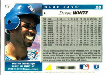 1996 Score #28 Devon White Back