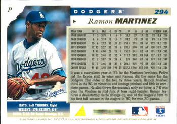 1996 Score #294 Ramon Martinez Back