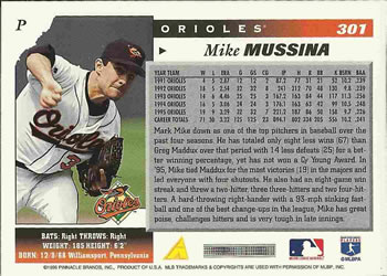 1996 Score #301 Mike Mussina Back