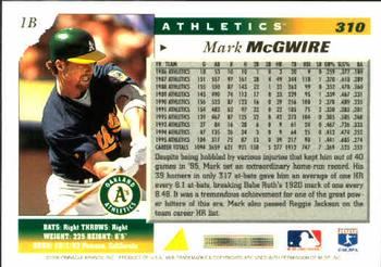 1996 Score #310 Mark McGwire Back