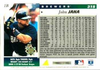 1996 Score #315 John Jaha Back