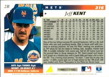 1996 Score #316 Jeff Kent Back