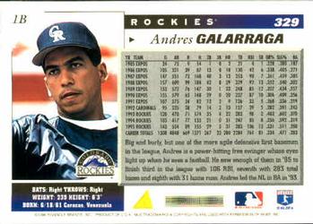 1996 Score #329 Andres Galarraga Back