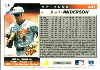 1996 Score #331 Brady Anderson Back