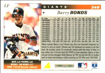 1996 Score #340 Barry Bonds Back