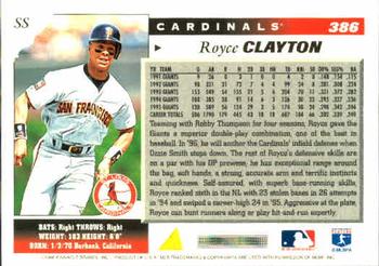 1996 Score #386 Royce Clayton Back