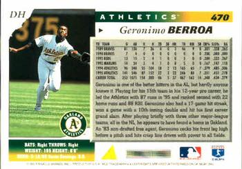 1996 Score #470 Geronimo Berroa Back