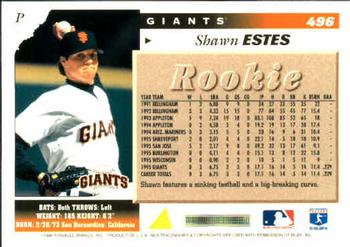 1996 Score #496 Shawn Estes Back