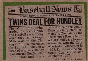 1974 Topps - Traded #319T Randy Hundley Back