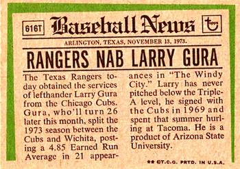 1974 Topps - Traded #616T Larry Gura Back