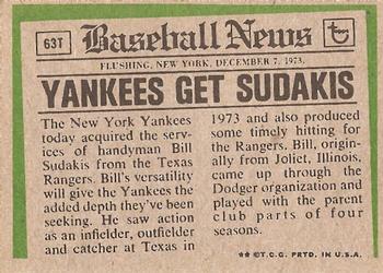 1974 Topps - Traded #63T Bill Sudakis Back
