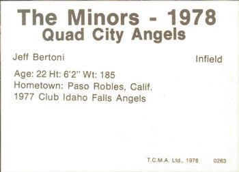 1978 TCMA Quad City Angels #3 Jeff Bertoni Back
