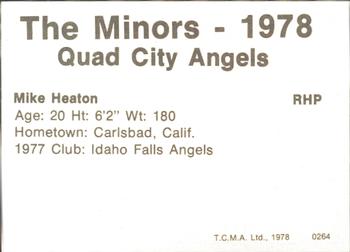 1978 TCMA Quad City Angels #10 Mike Heaton Back