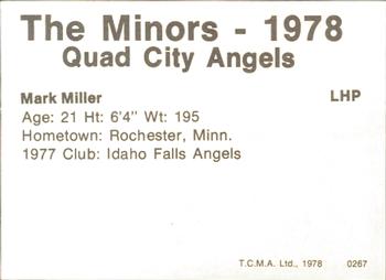 1978 TCMA Quad City Angels #14 Mark Miller Back
