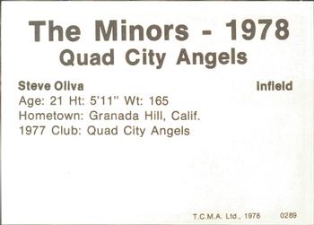 1978 TCMA Quad City Angels #16 Steve Oliva Back