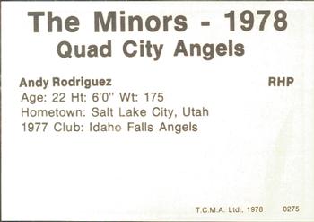 1978 TCMA Quad City Angels #22 Andy Rodriguez Back