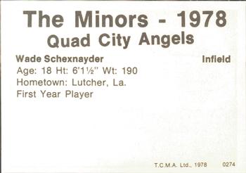 1978 TCMA Quad City Angels #23 Wade Schexnayder Back