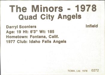 1978 TCMA Quad City Angels #24 Daryl Sconiers Back