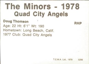 1978 TCMA Quad City Angels #26 Doug Thomson Back